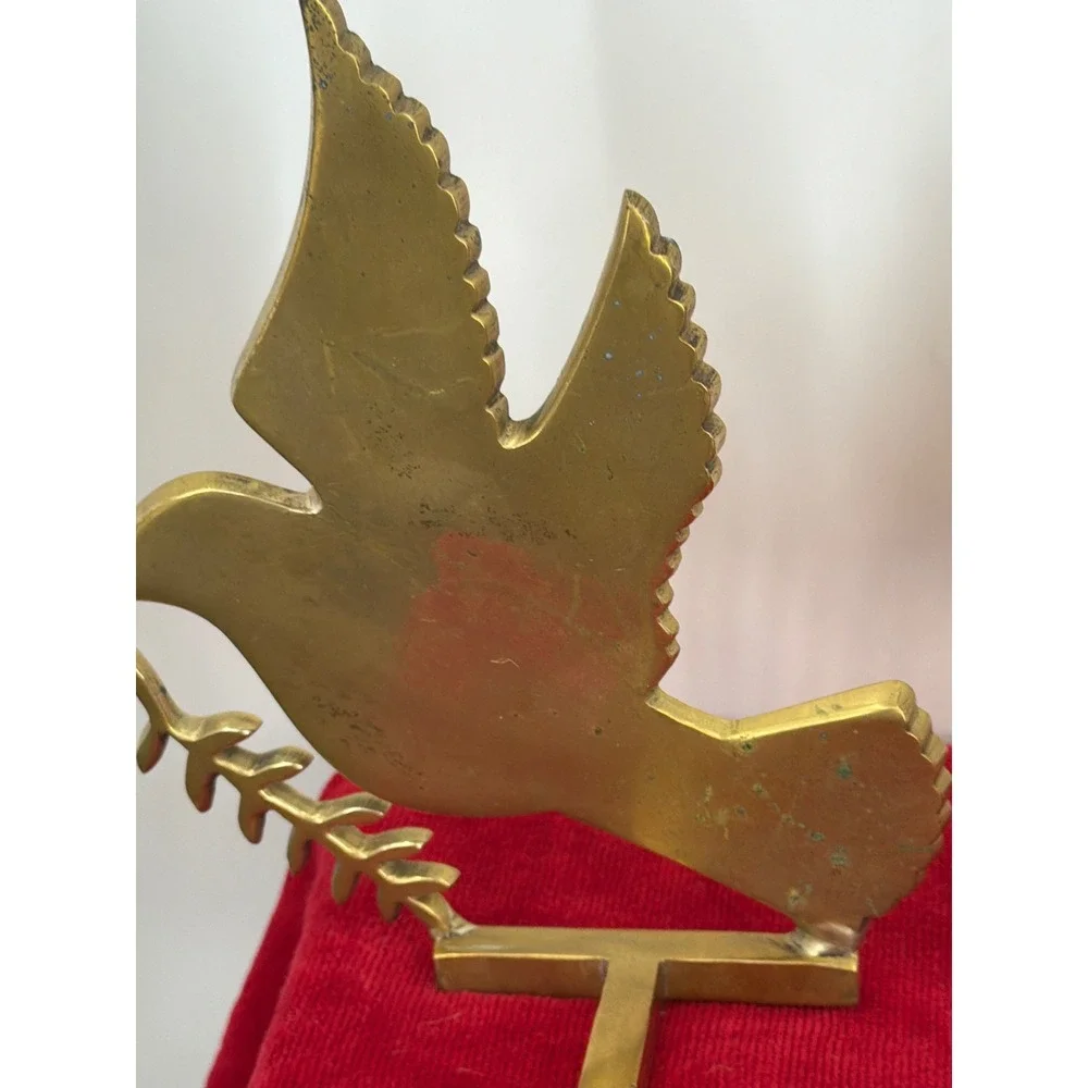 Vintage Solid Brass Dove of Peace Christmas Stocking Holders Pair Gold Mantel